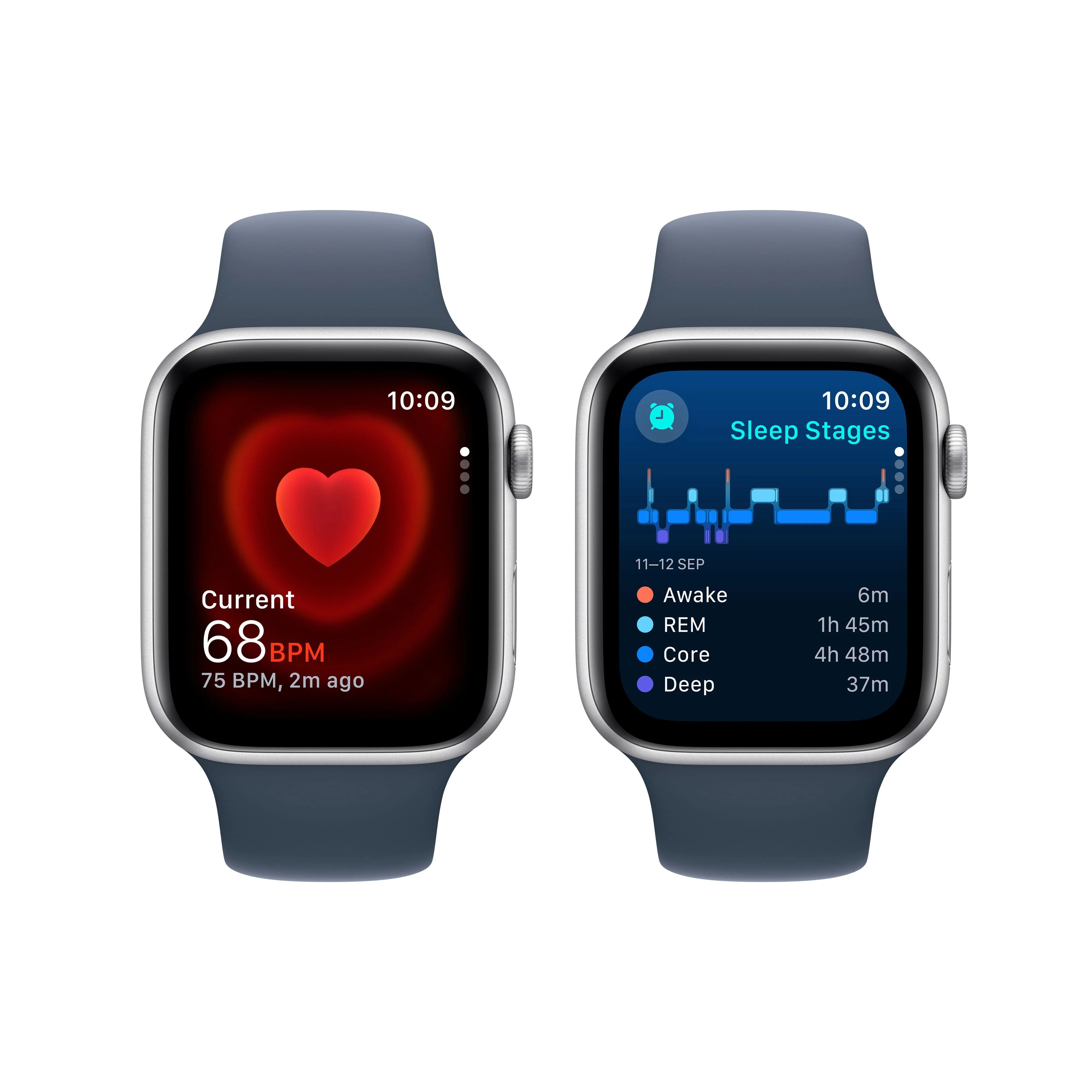 Apple Watch SE GPS + Cellular 44mm Silver Aluminium Case with Storm Blue Sport Band - S/M - Image 5
