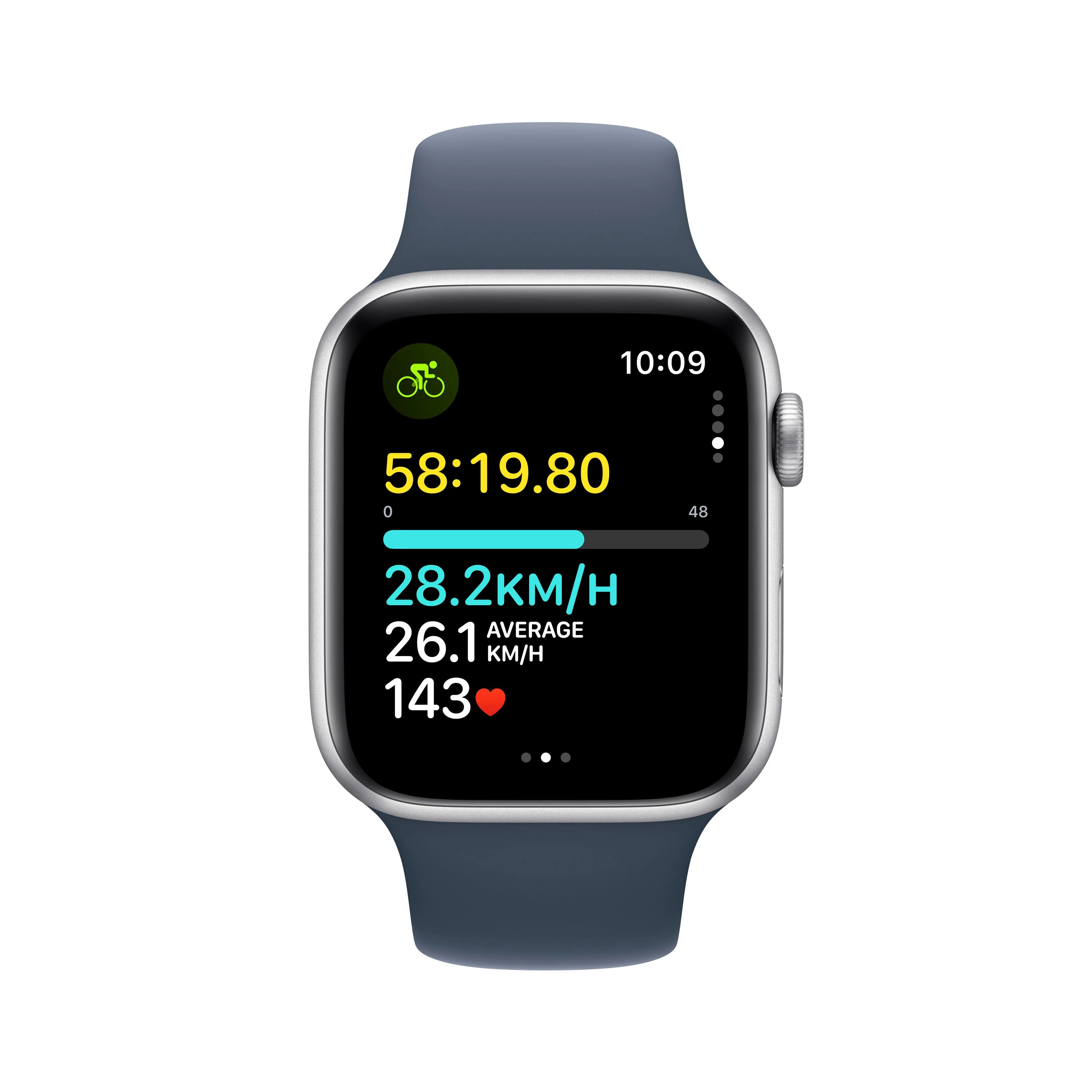 Apple Watch SE GPS + Cellular 44mm Silver Aluminium Case with Storm Blue Sport Band - S/M - Image 6