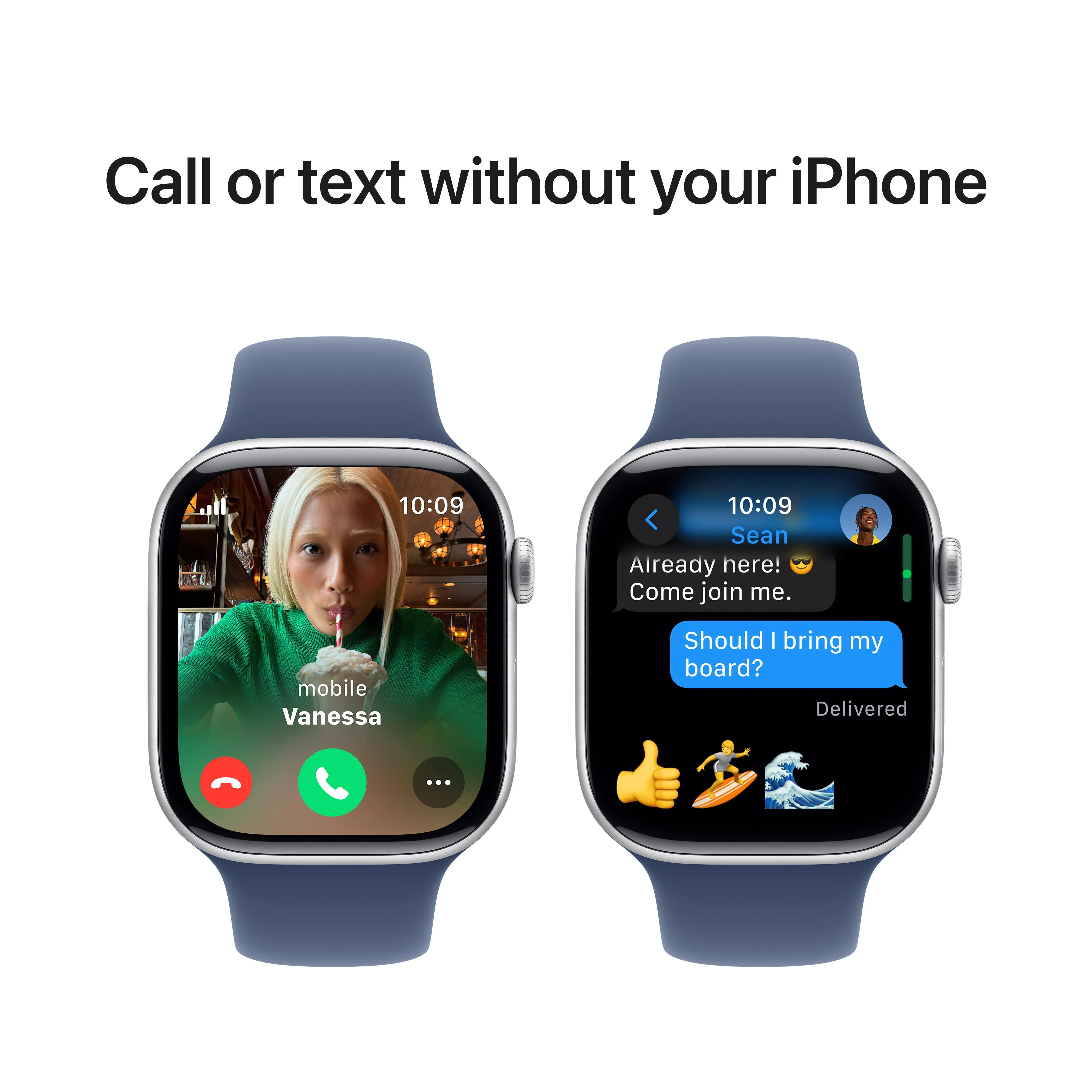 Apple Watch Series 10 GPS + Cellular 46mm Silver Aluminium Case with Denim Sport Band - S/M - Image 7