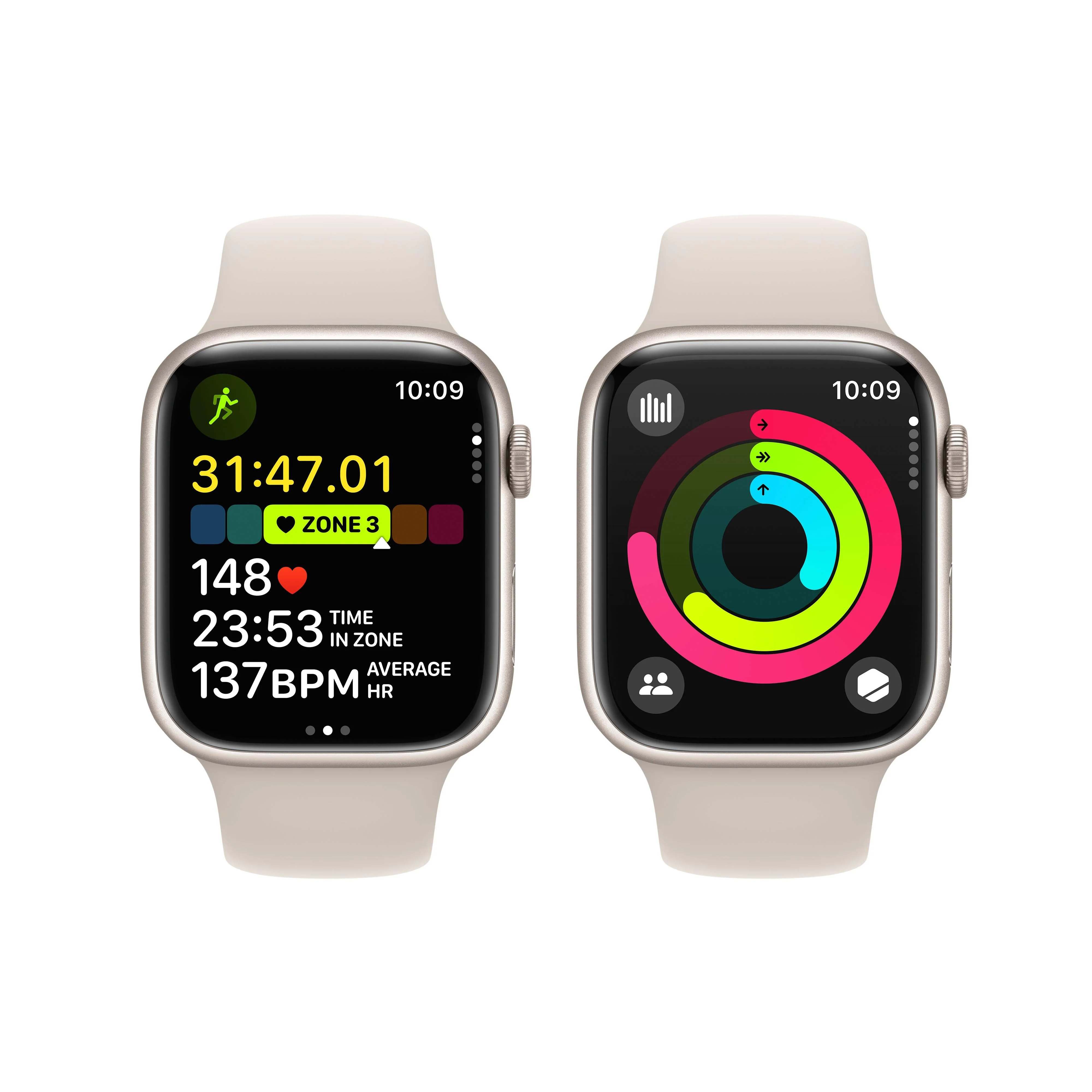 Apple Watch Series 9 GPS 45mm Starlight Aluminium Case with Starlight Sport Band - S/M - Image 8