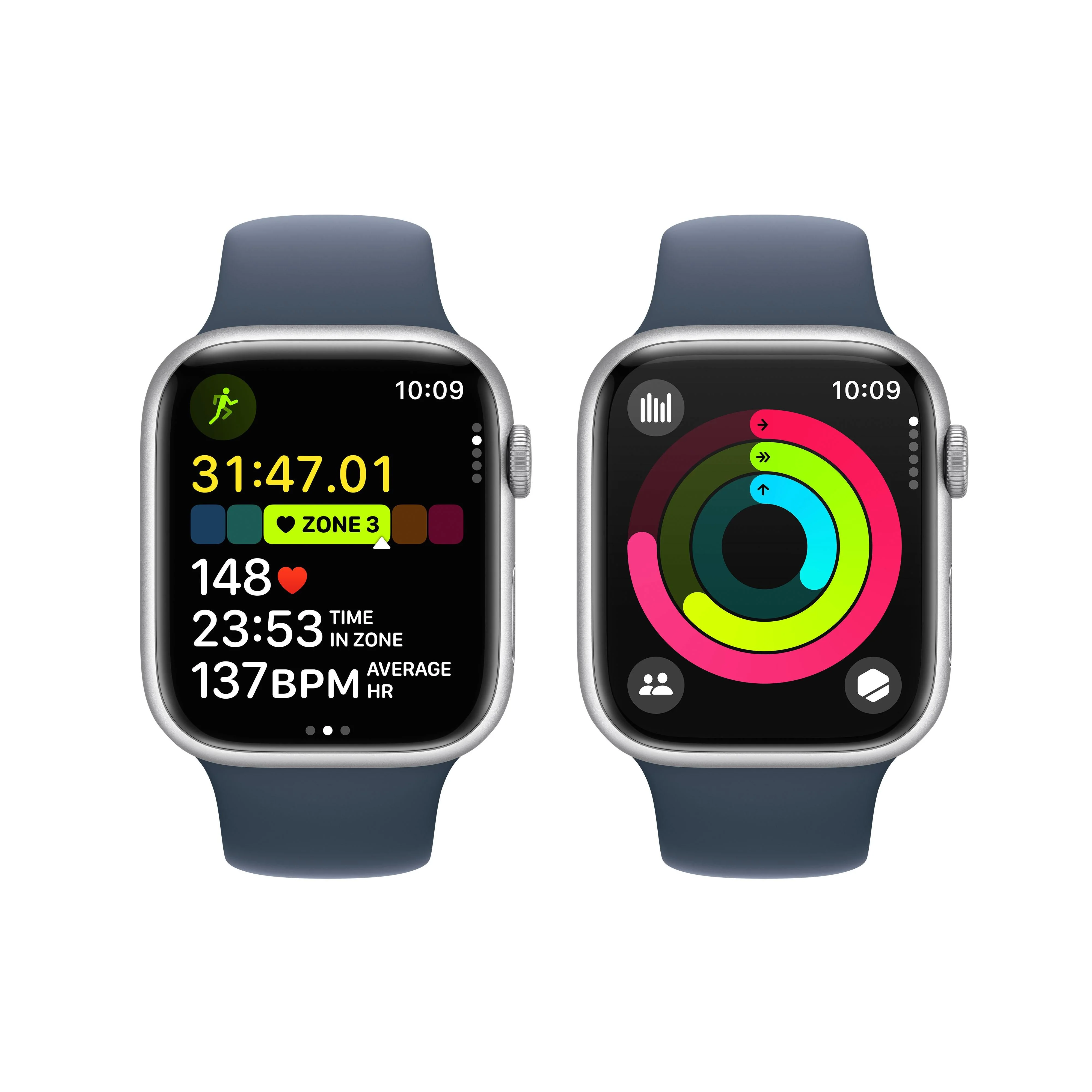 Apple Watch Series 9 GPS 45mm Silver Aluminium Case with Storm Blue Sport Band - M/L - Image 8