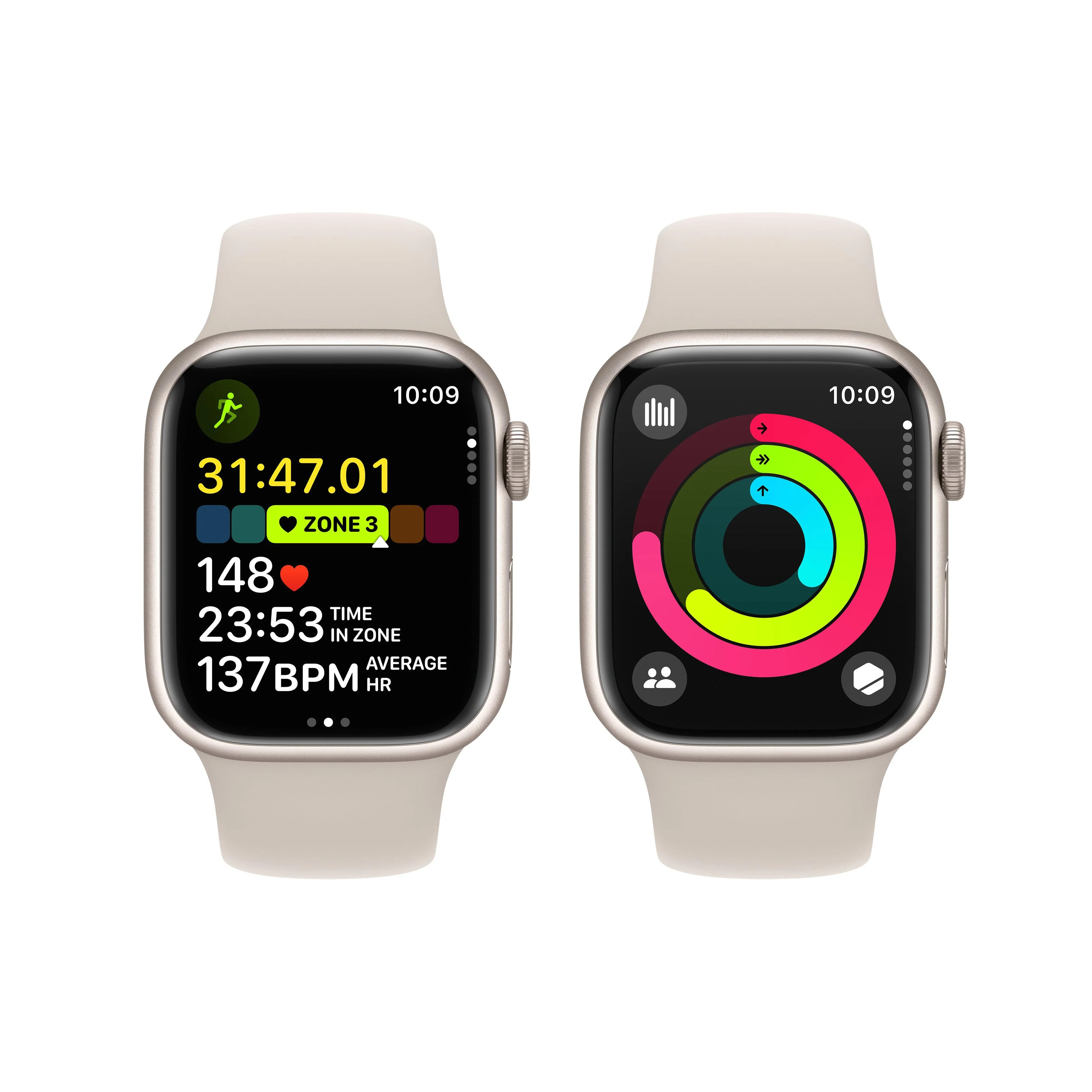 Apple Watch Series 9 GPS + Cellular 41mm Starlight Aluminium Case with Starlight Sport Band - S/M - Image 8