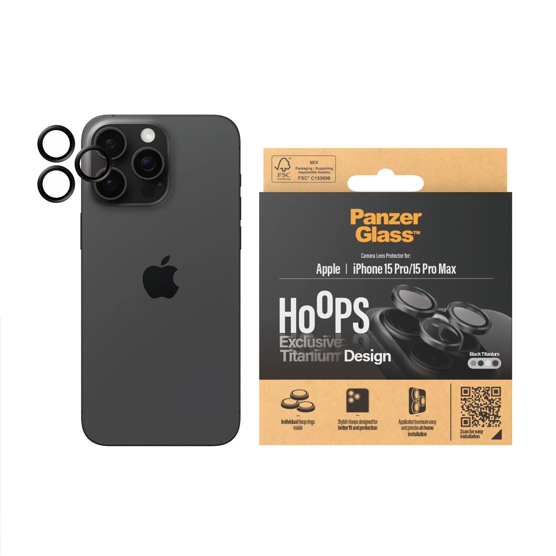 PanzerGlass Camera Lens Protector Hoop Optic Rings for iPhone 15 Pro / iPhone 15 Pro Max (Black) - Image 2